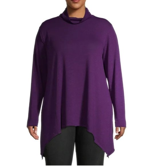 Terra & Sky Tops - Terra & Sky Women's Size 3X  Slub Sharkbite Tunic Length Cowlneck Knit Top
